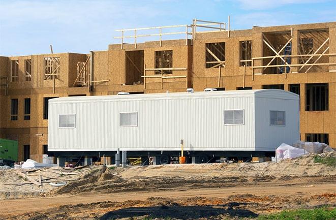 construction workers meeting at office trailers on rent in Alamo CA